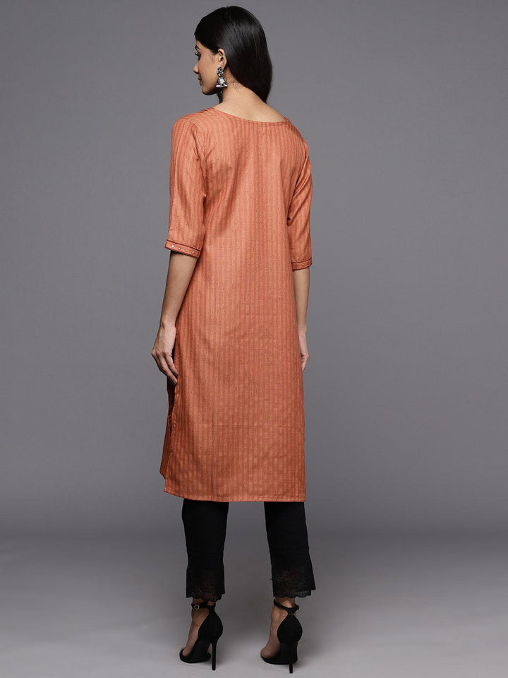 Rust Yoke Design Cotton Straight Kurta - Libas