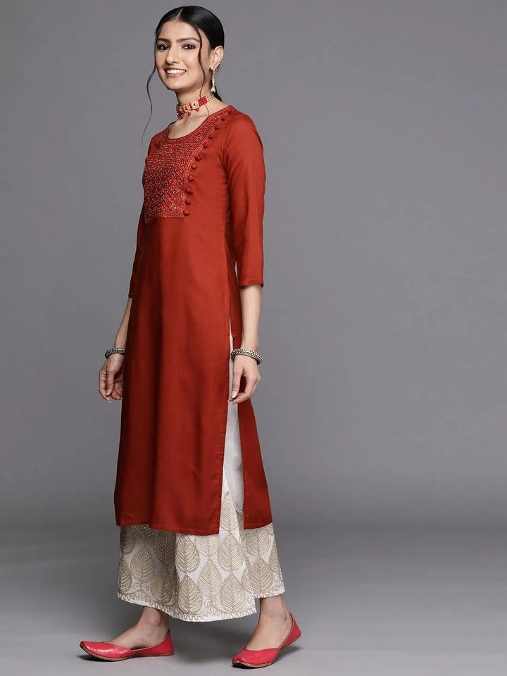 Rust Yoke Design Rayon Kurta - Libas