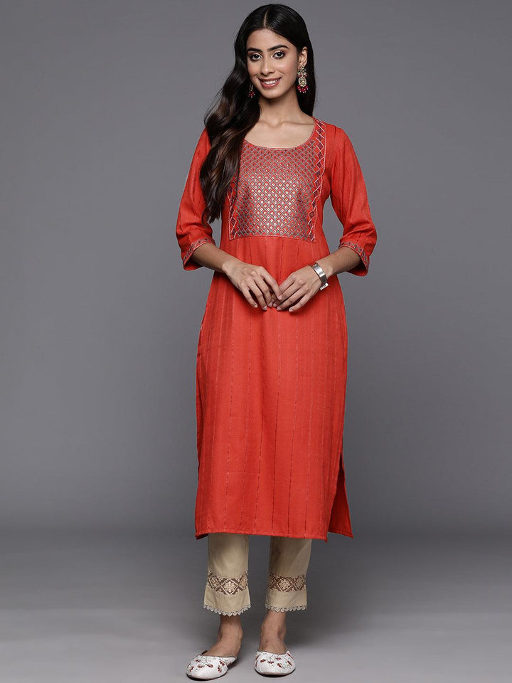 Rust Yoke Design Rayon Straight Kurta - Libas