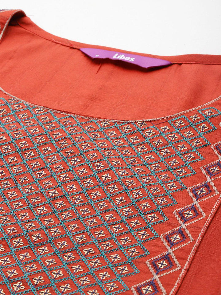 Rust Yoke Design Rayon Straight Kurta - Libas