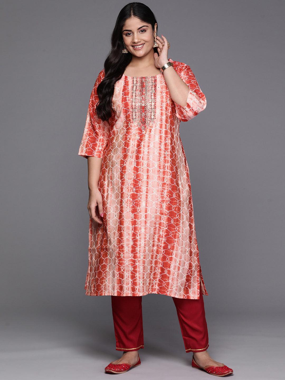 Rust Yoke Design Silk Straight Kurta - Libas 