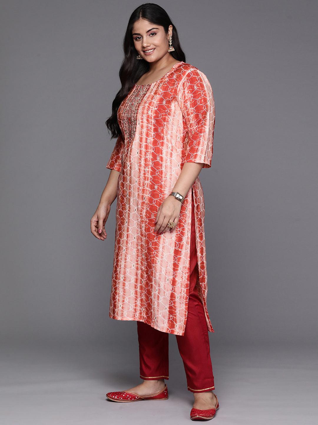 Rust Yoke Design Silk Straight Kurta - Libas 