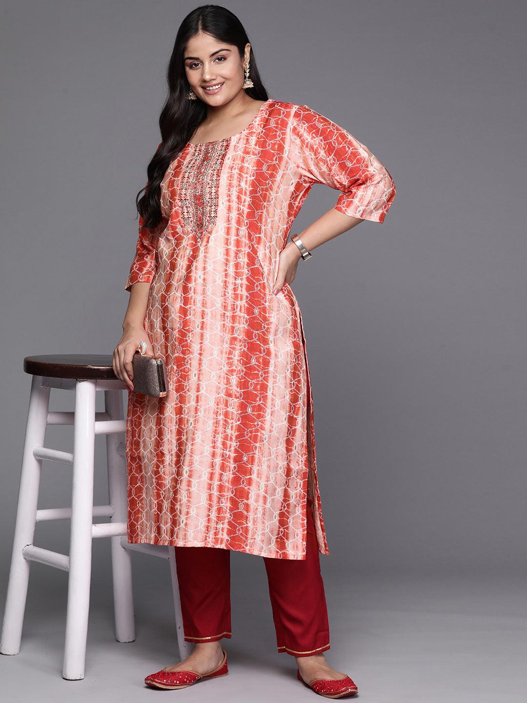 Rust Yoke Design Silk Straight Kurta - Libas 