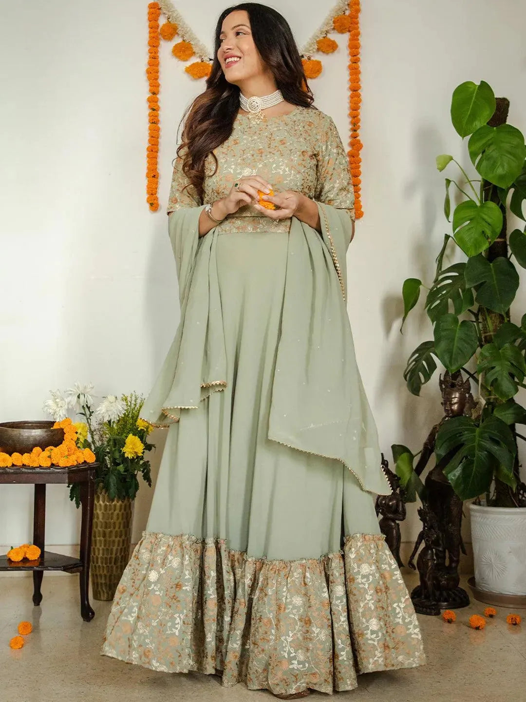 

Buy Sea Green Embroidered Georgette Lehenga Choli - 20228O- | Libas Ethnic Wear Online