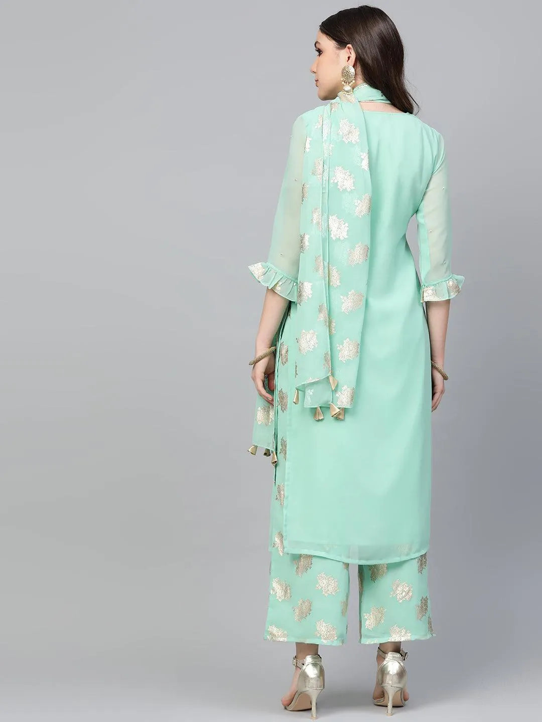 Sea Green Embroidered Georgette Suit Set - Libas 