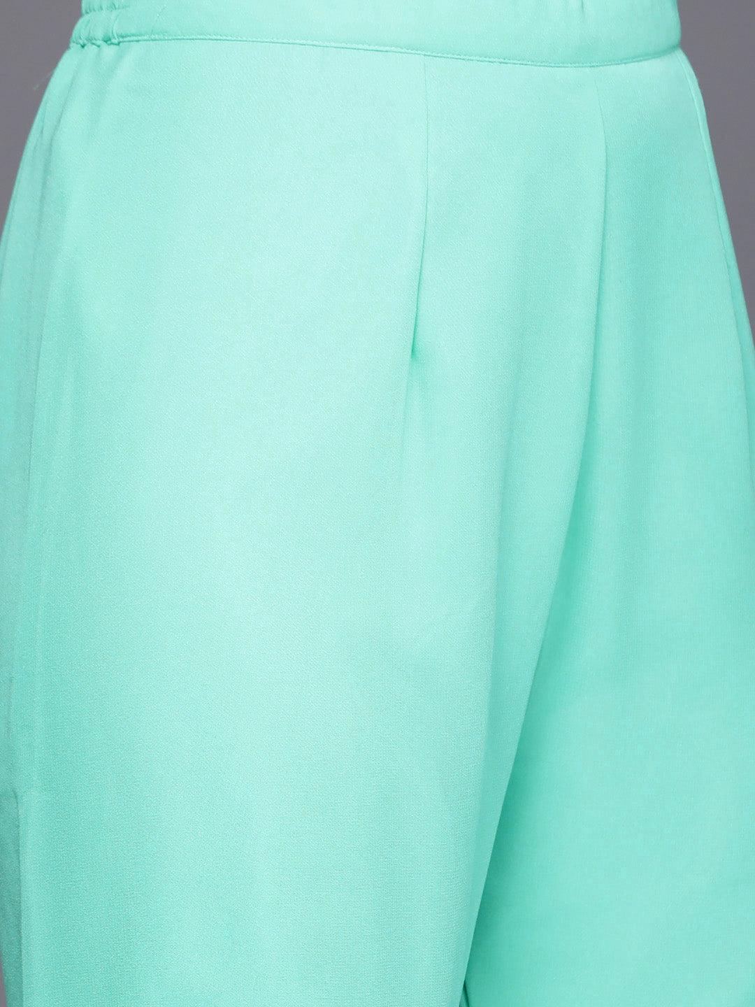 Sea Green Embroidered Georgette Straight Kurta With Sharara & Dupatta - Libas 