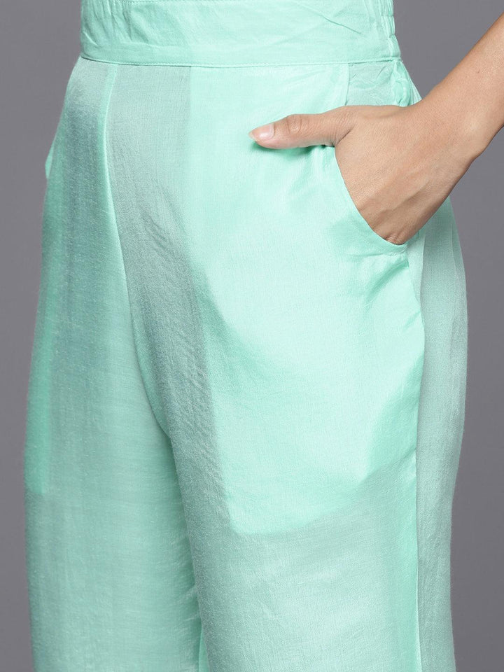 Sea Green Embroidered Georgette Straight Kurta With Trousers & Dupatta - Libas