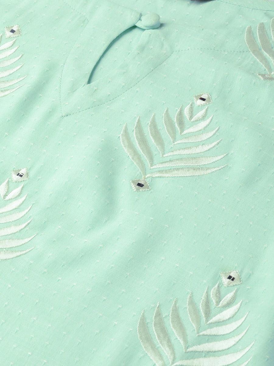 Sea Green Embroidered Rayon Straight Kurta With Palazzos