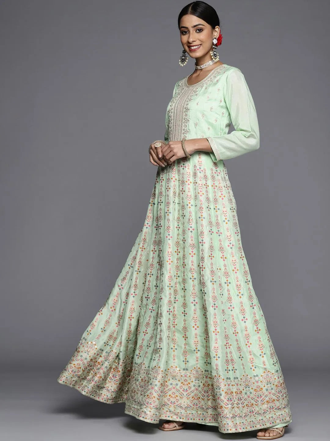 Sea Green Embroidered Silk Anarkali Suit Set - Libas 