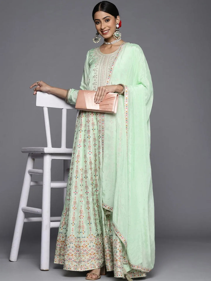 Sea Green Embroidered Silk Anarkali Suit Set - Libas