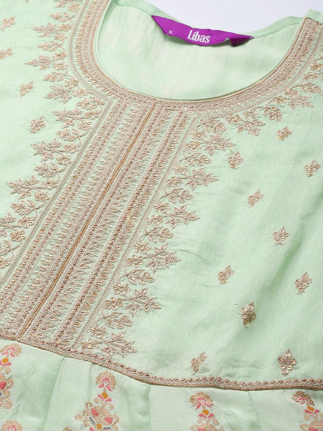 Sea Green Embroidered Silk Anarkali Suit Set - Libas 