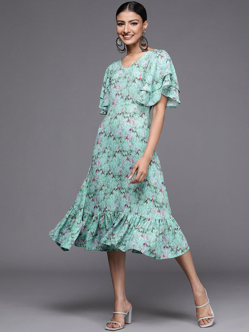Buy Okhai Seatherny Sea Green & Grey Ombre Pattern A-Line Wrap Dress for  Women Online @ Tata CLiQ