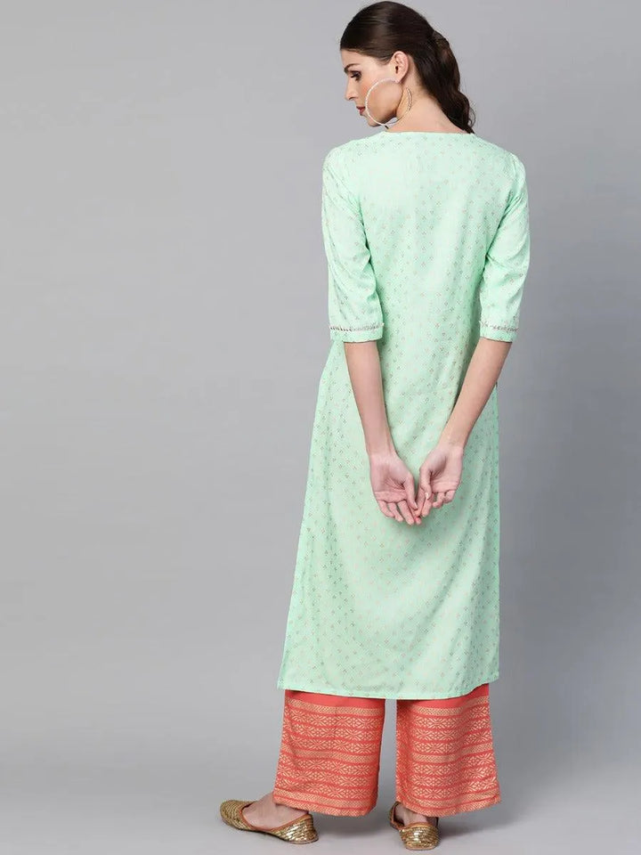 Sea Green Printed Rayon Kurta Set - Libas