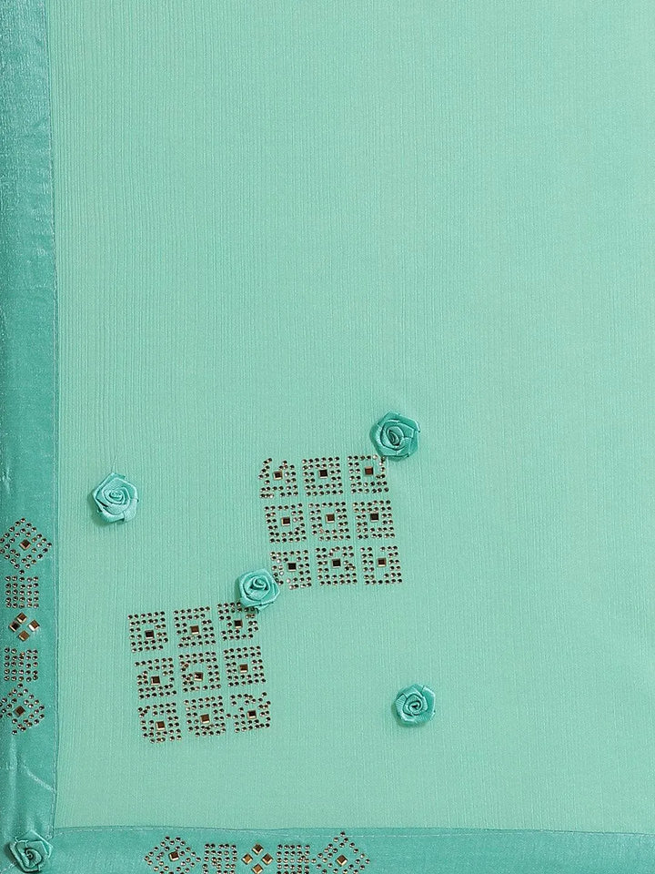 Sea Green Solid Polyester Saree - Libas