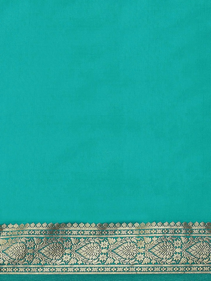 Sea Green Solid Silk Blend Saree - Libas