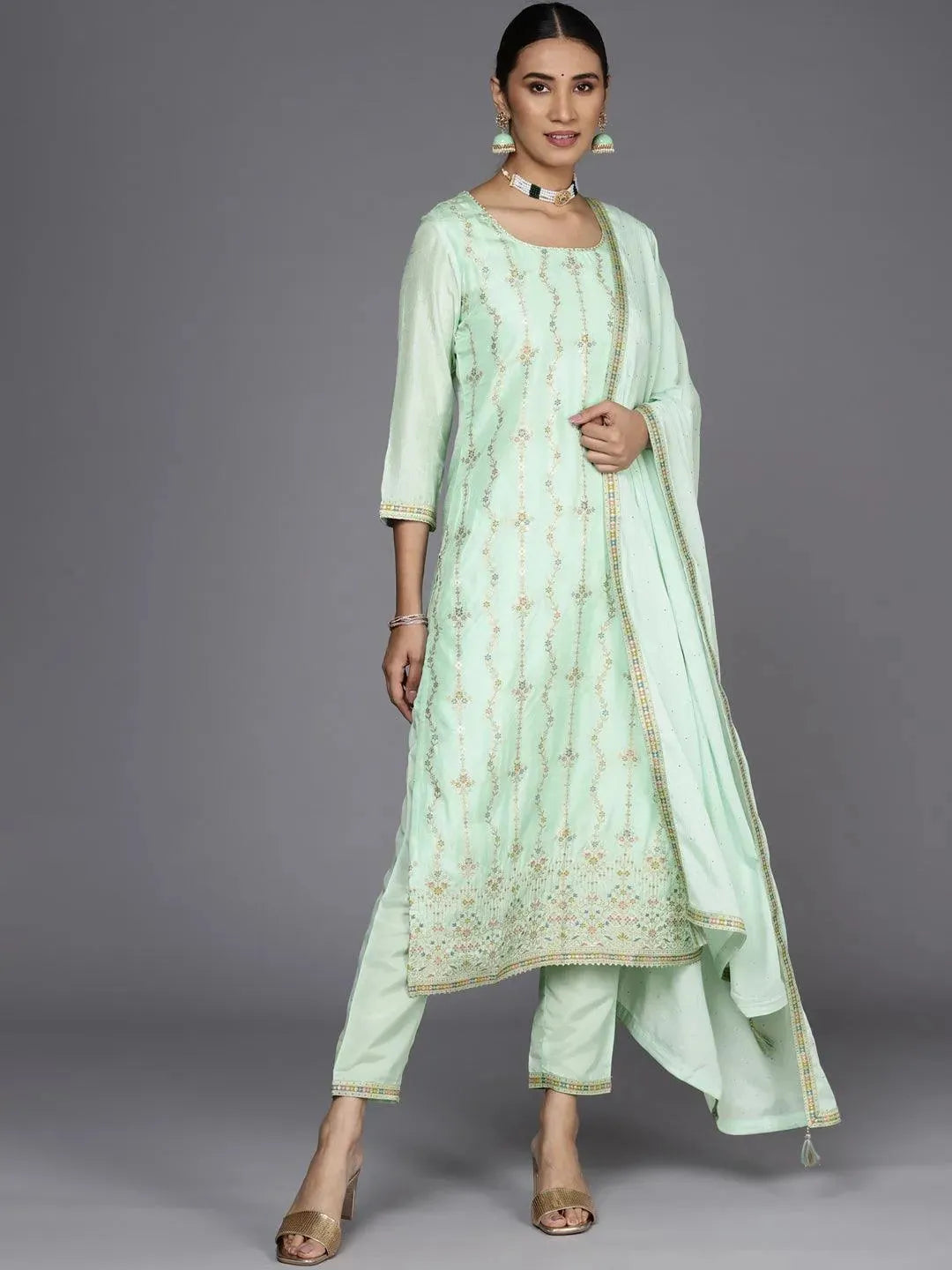 

Buy Sea Green Woven Design Silk Suit Set - 33332O-XS | Libas Ethnic Wear Online