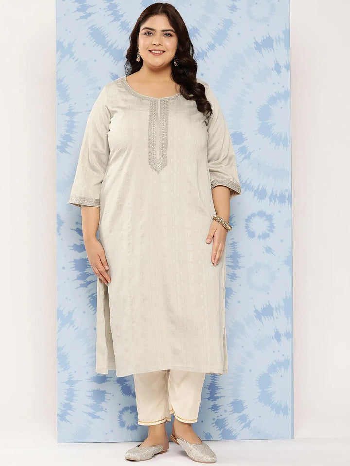 Taupe Woven Design Rayon Straight Kurta - Libas