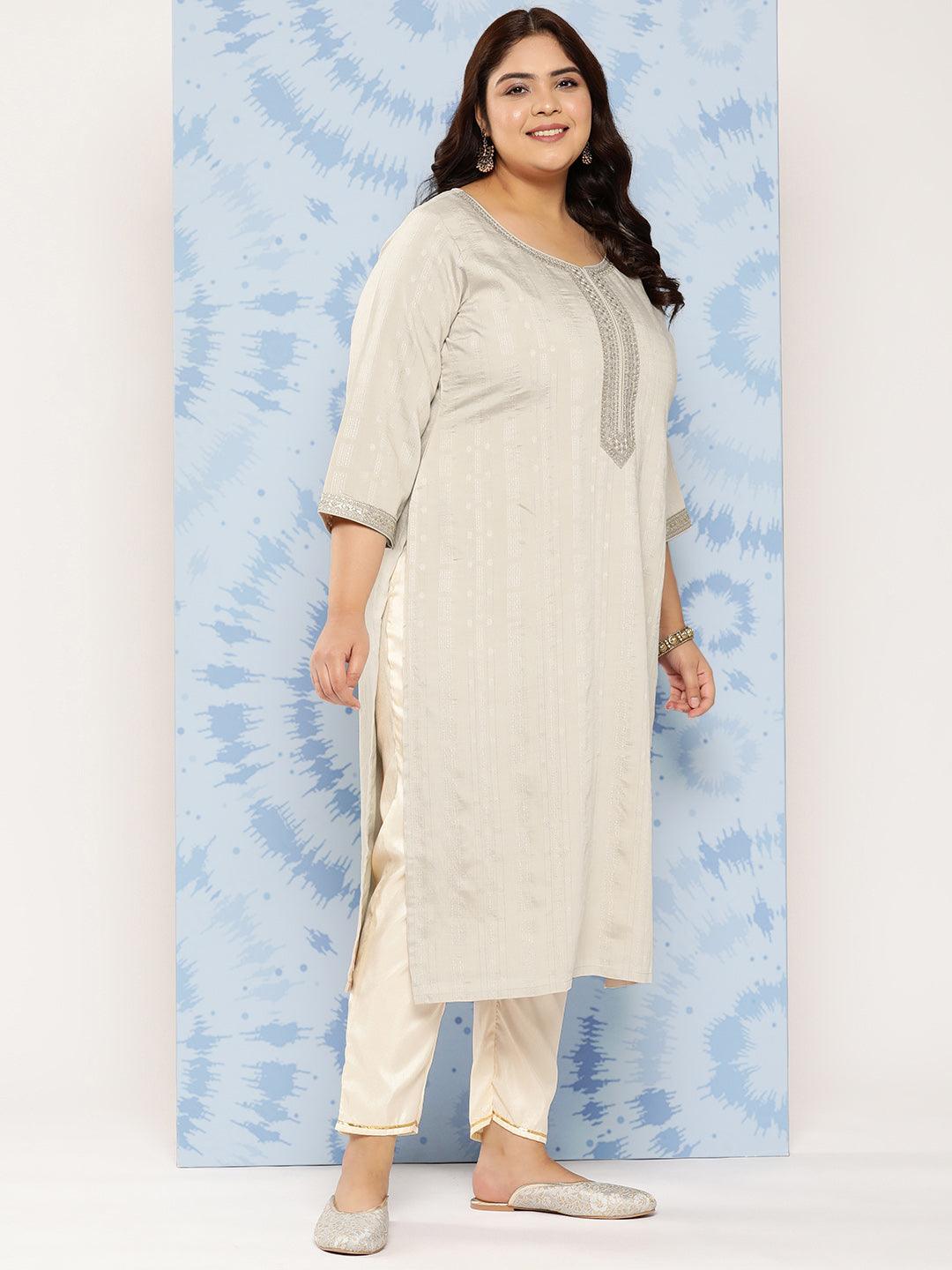 Taupe Woven Design Rayon Straight Kurta - Libas