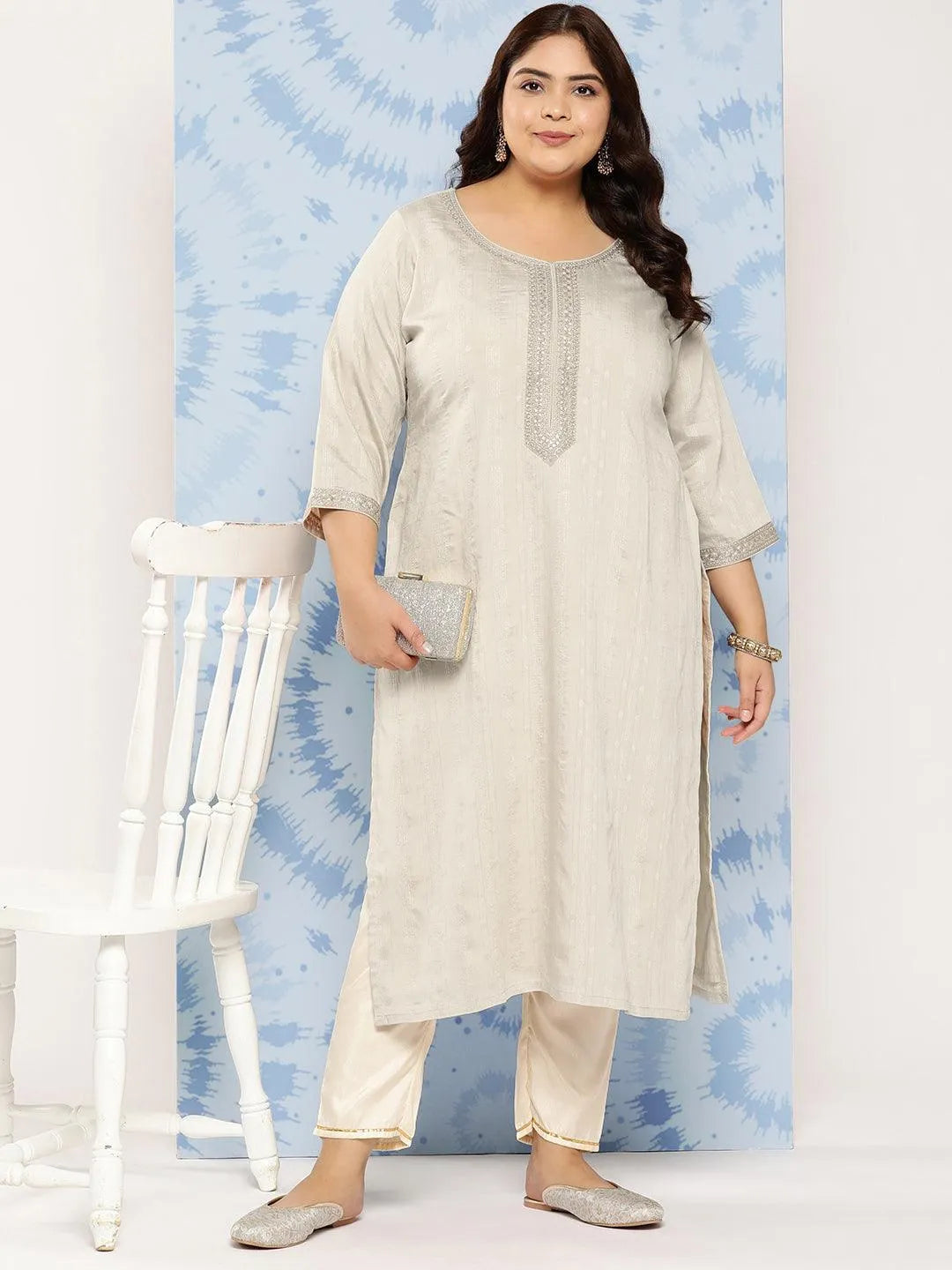 Taupe Woven Design Rayon Straight Kurta - Libas