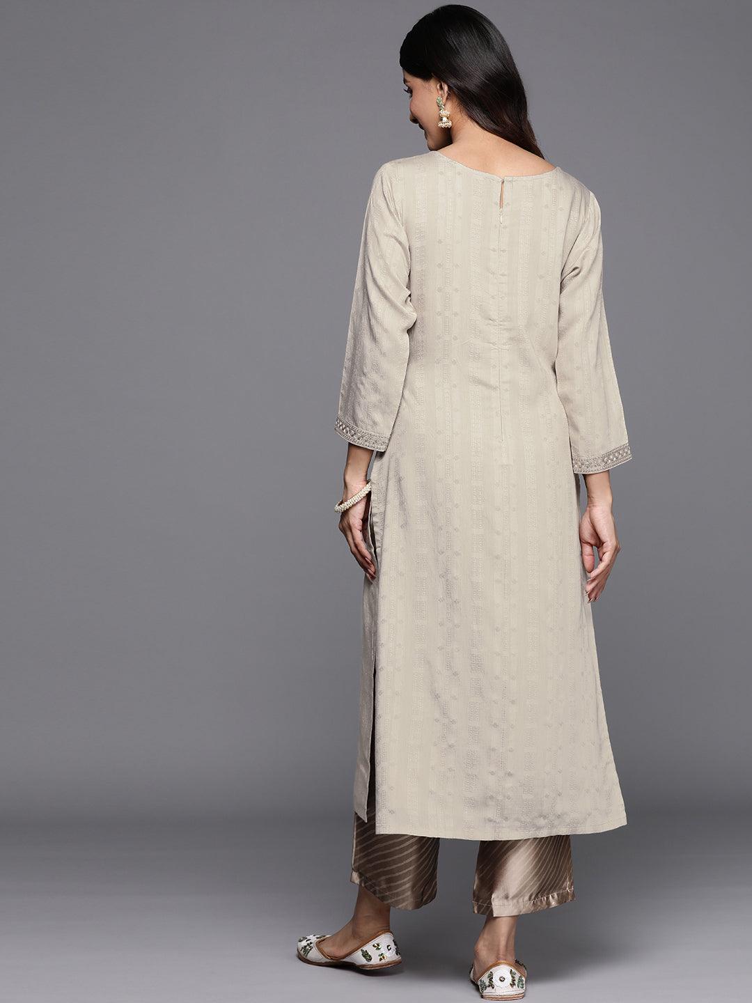 Taupe Woven Design Rayon Straight Kurta - Libas 