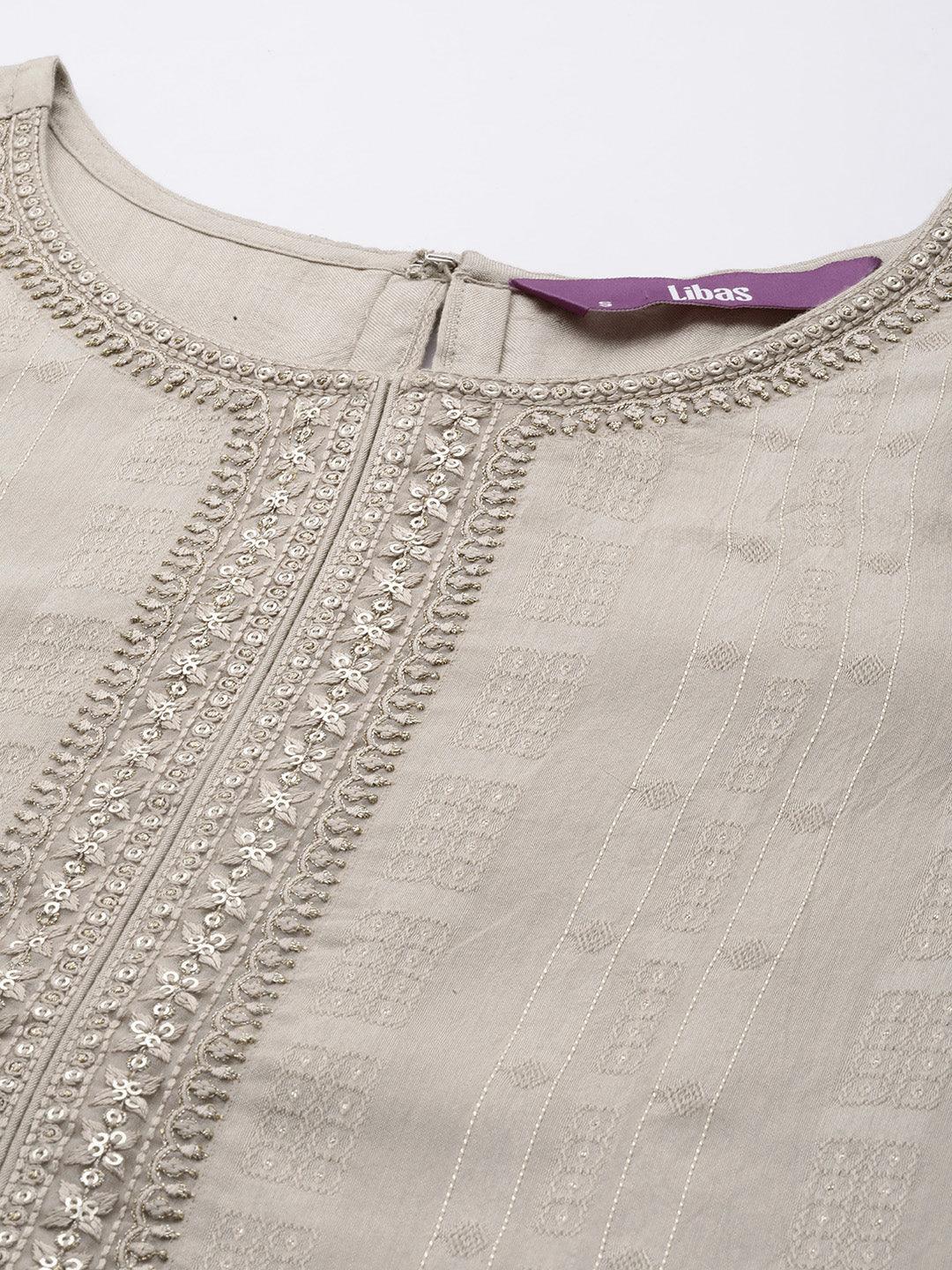 Taupe Woven Design Rayon Straight Kurta - Libas 