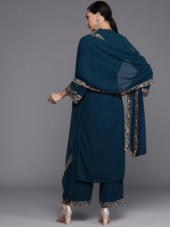 Teal Embroidered Georgette Suit Set - Libas