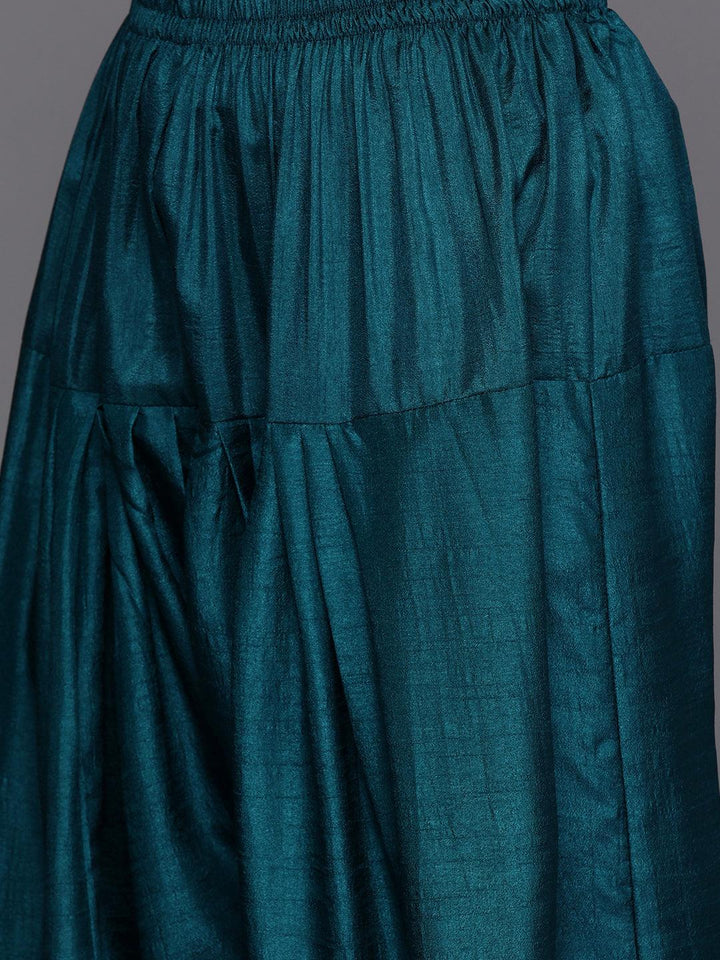 Teal Printed Silk Blend Straight Kurta With Salwar & Dupatta - Libas