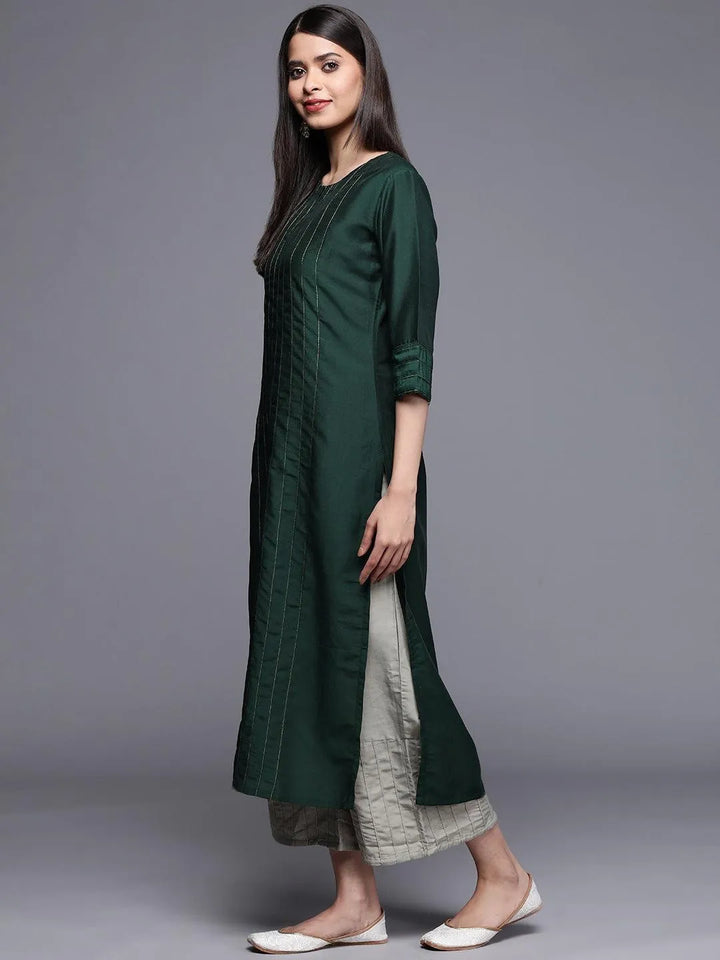 Teal Solid Chanderi Silk Kurta - Libas