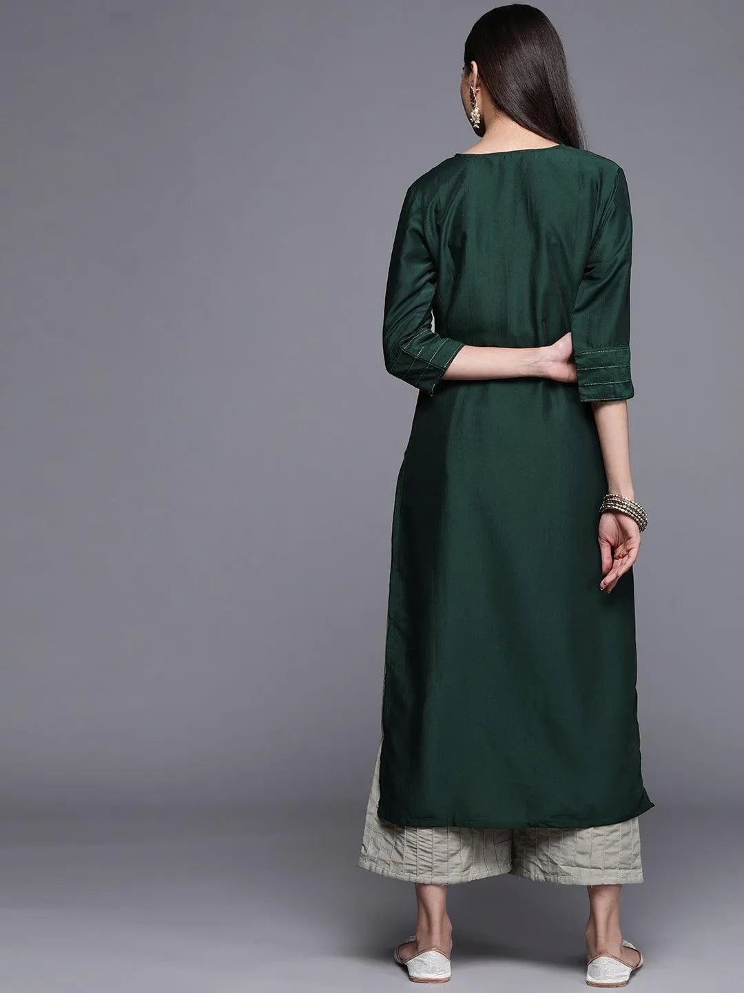 Teal Solid Chanderi Silk Kurta - Libas