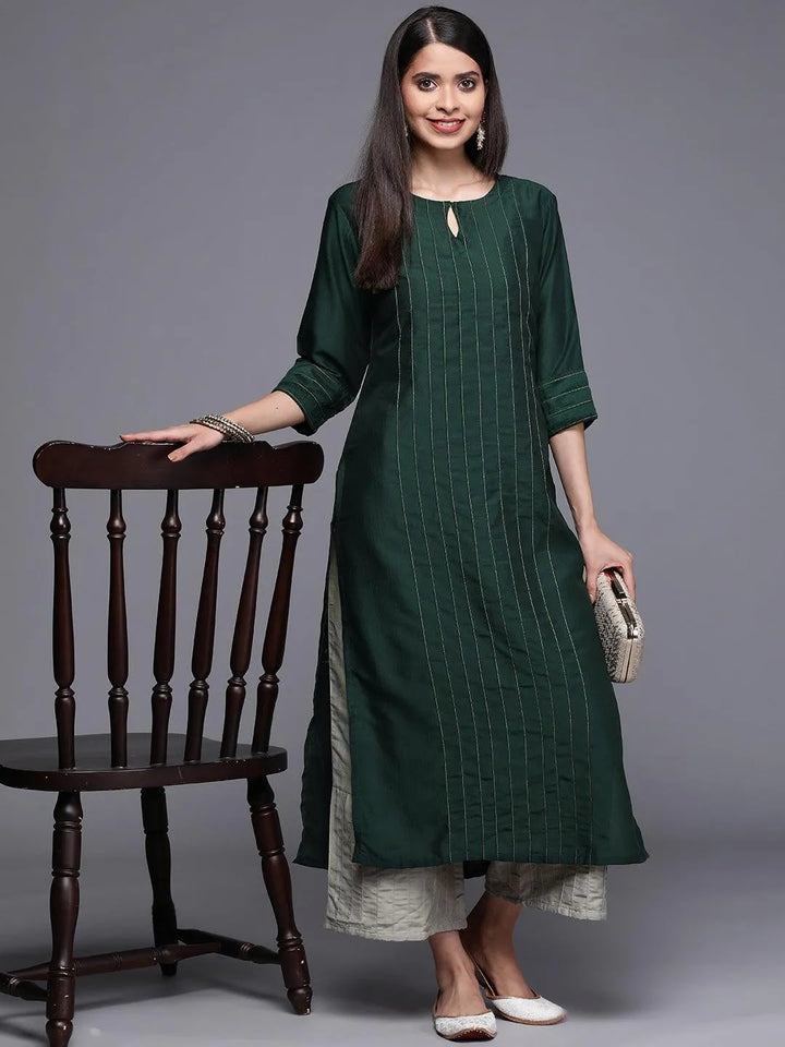 Teal Solid Chanderi Silk Kurta - Libas