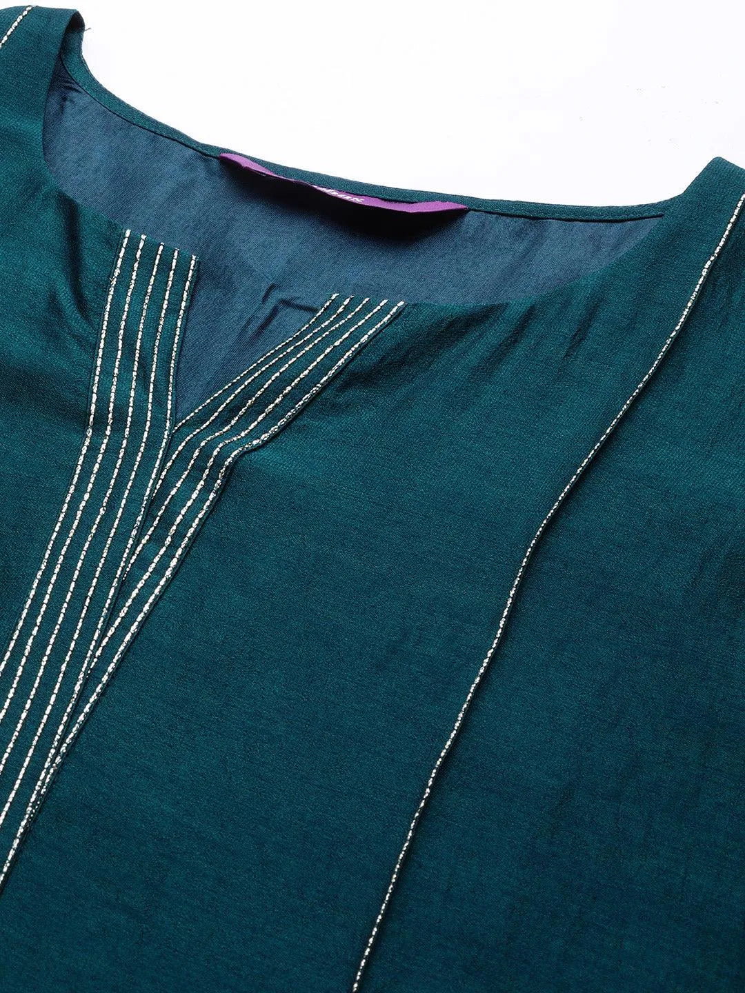 Teal Solid Silk Straight Kurta - Libas