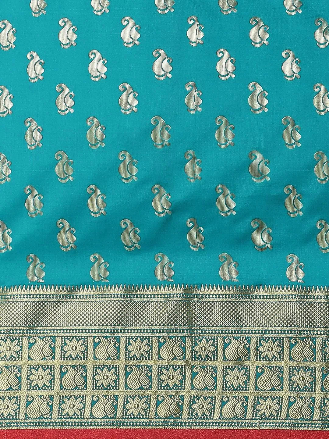 Teal Woven Design Brocade Saree - Libas