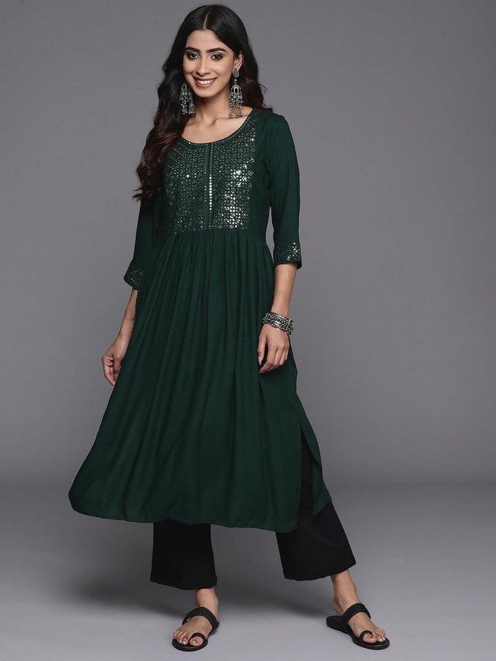 Teal Yoke Design Rayon A-Line Kurta - Libas