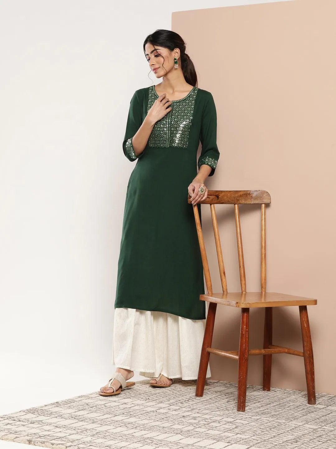 

Teal Yoke Design Rayon Straight Kurta