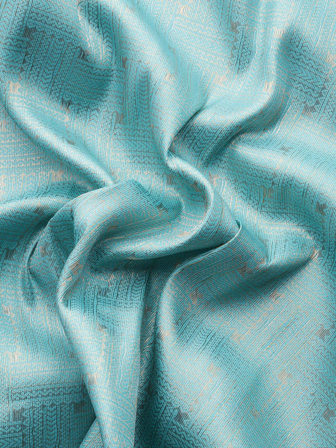 Turquoise Blue Woven Design Brocade Saree - Libas