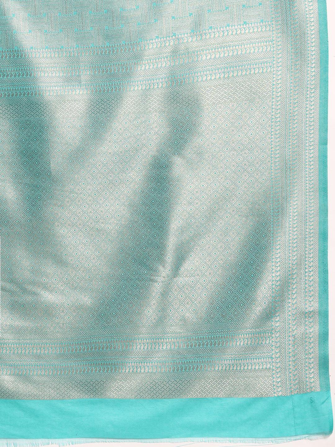 Turquoise Blue Woven Design Brocade Saree - Libas