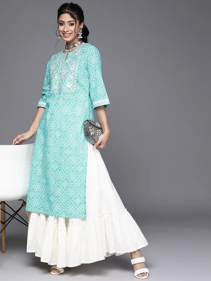 Turquoise Blue Yoke Design Cotton Kurta - Libas