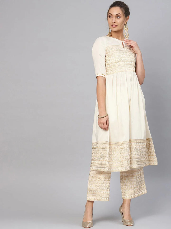 White Embroidered Chanderi Kurta Set - Libas