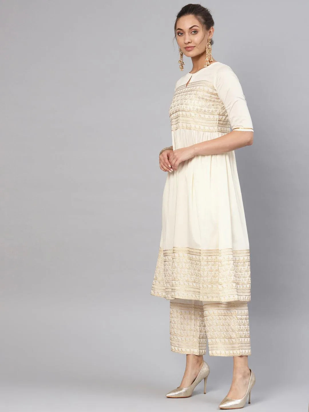 White Embroidered Chanderi Kurta Set - Libas