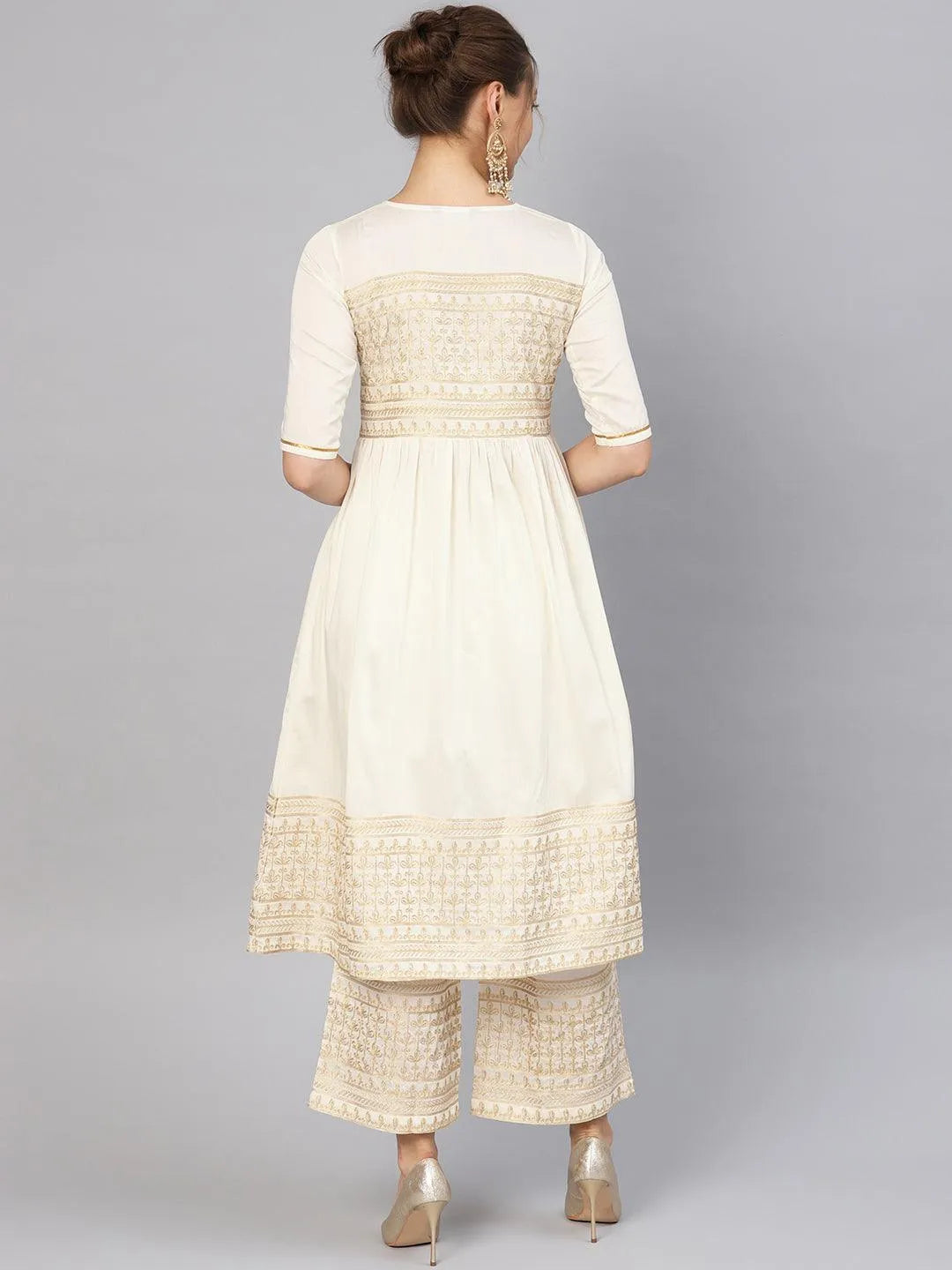 White Embroidered Chanderi Kurta Set - Libas