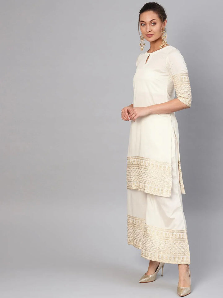 White Embroidered Chanderi Kurta Set - Libas