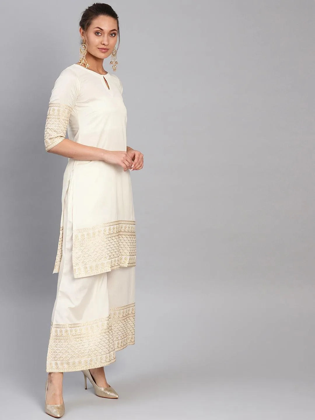 White Embroidered Chanderi Kurta Set - Libas