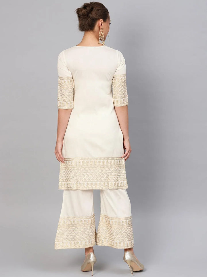 White Embroidered Chanderi Kurta Set - Libas