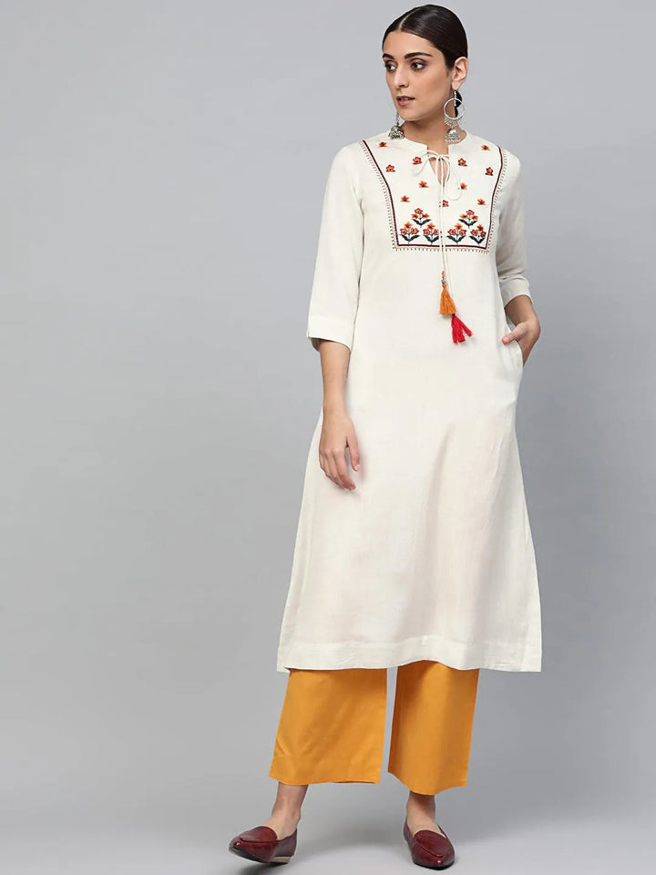 White Embroidered Cotton Kurta Set - Libas