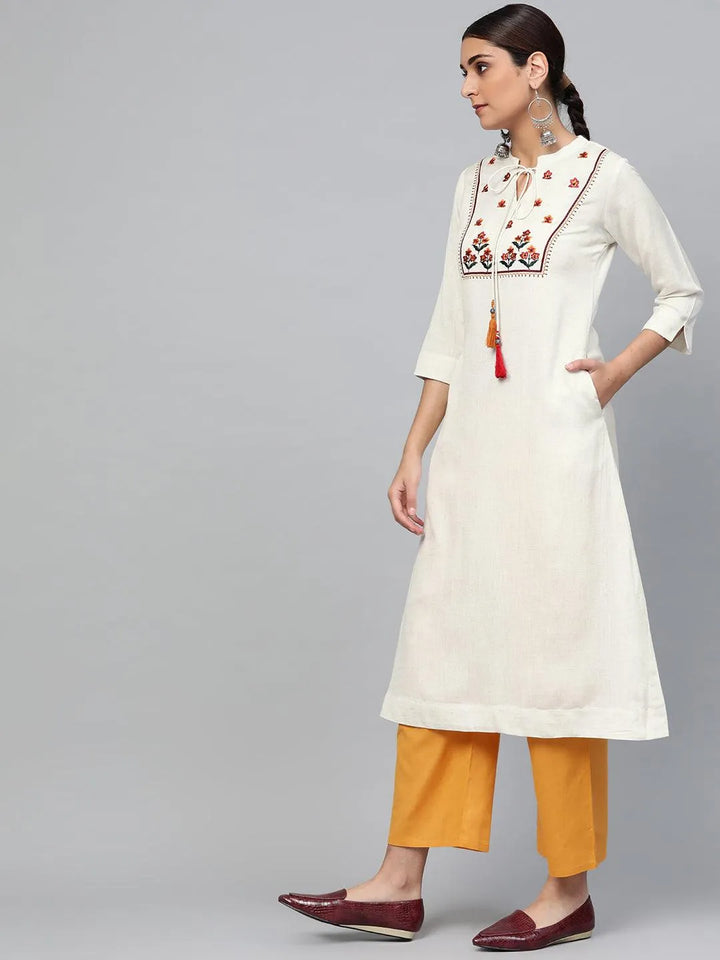 White Embroidered Cotton Kurta Set - Libas