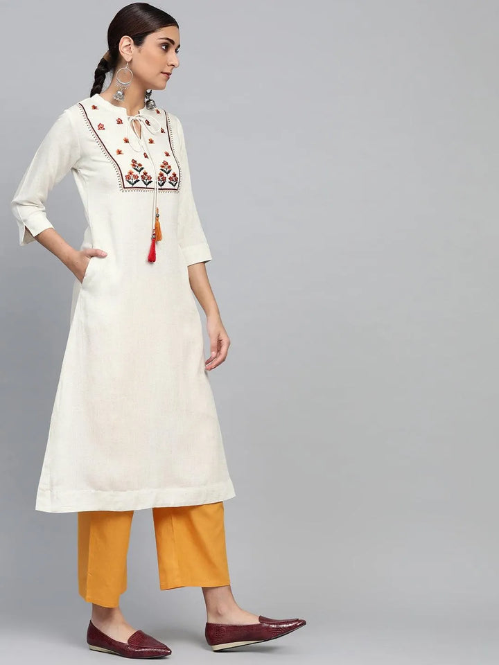 White Embroidered Cotton Kurta Set - Libas