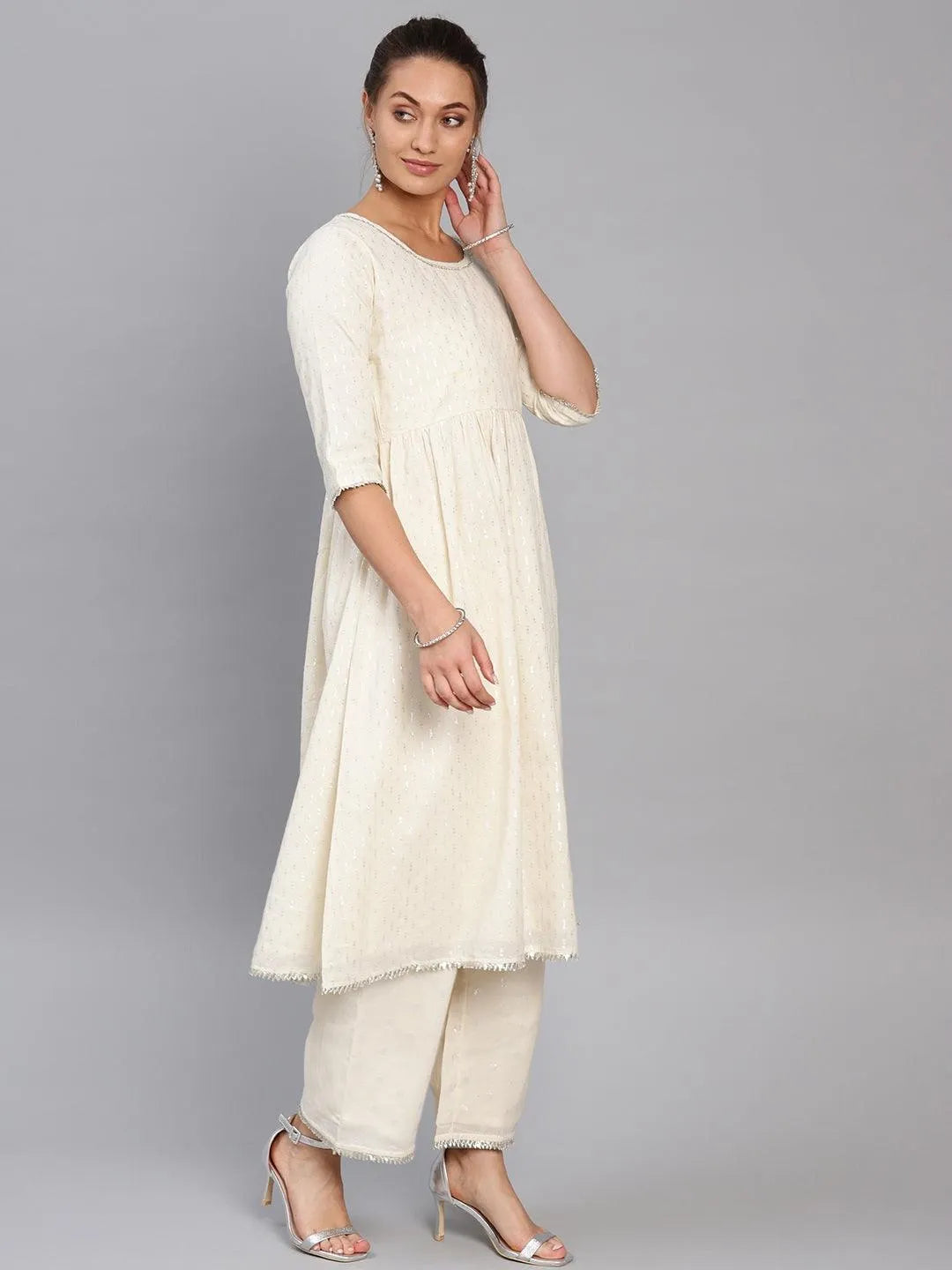 White Embroidered Cotton Kurta Set - Libas