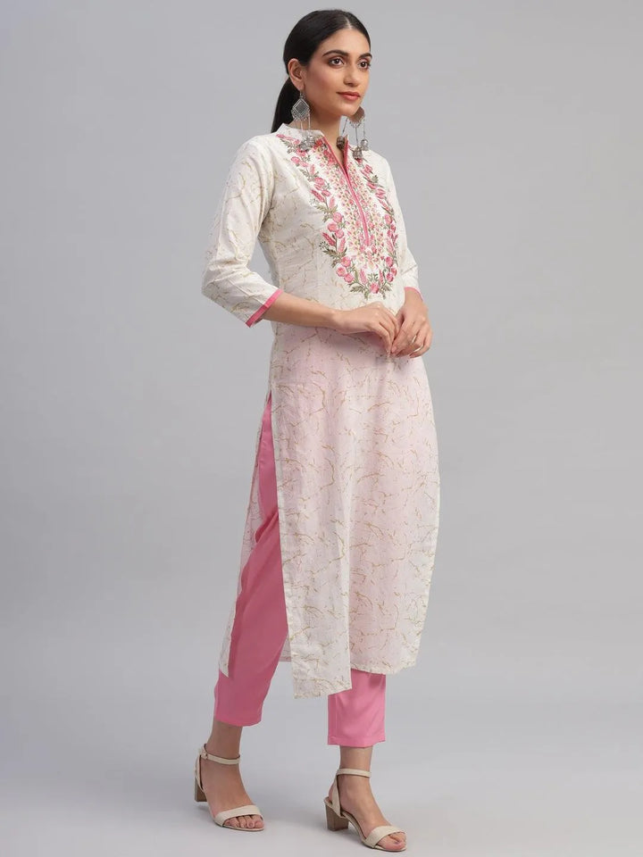 White Embroidered Cotton Kurta - Libas