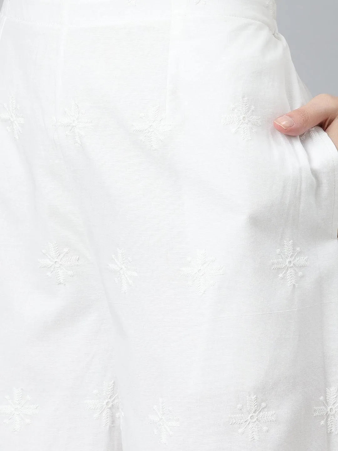 White Embroidered Cotton Palazzos - Libas 