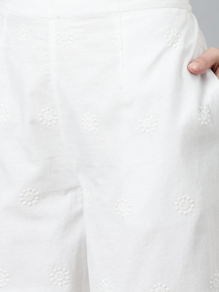 White Embroidered Cotton Palazzos - Libas